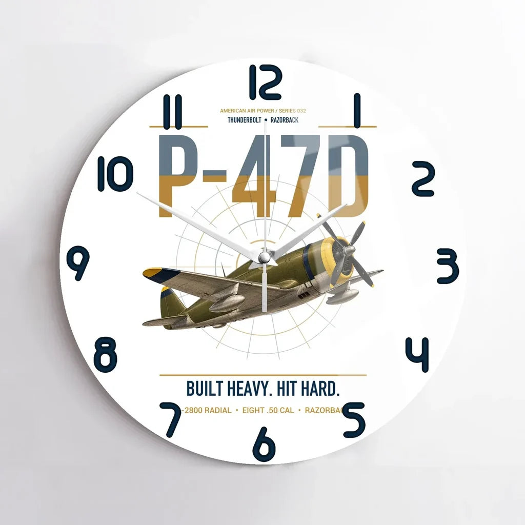 P-47D Thunderbolt Razorback design on white no frame wall clock