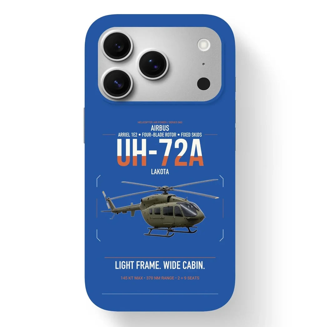 Airbus UH-72A Lakota design on blue magsafe iphone case, for iPhone 17 Pro