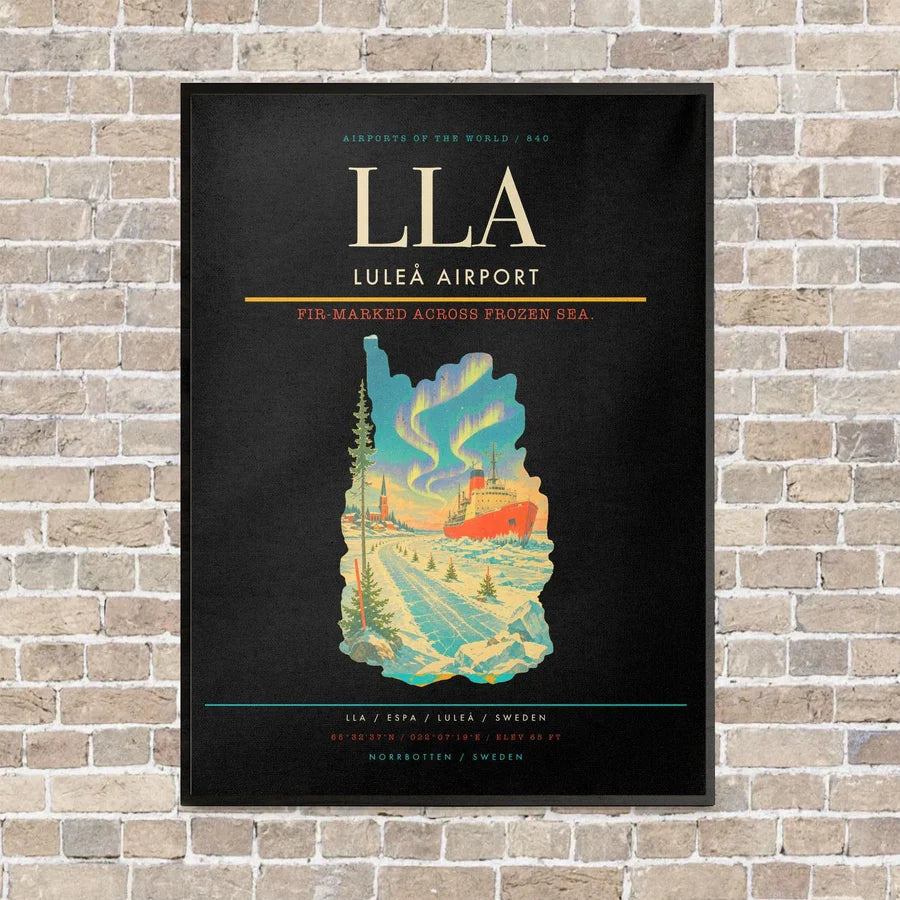 Luleå Airport LLA vertical canvas print - framed - black background