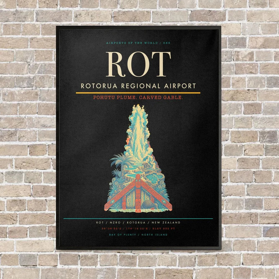 Rotorua Regional Airport ROT vertical canvas print - framed - black background