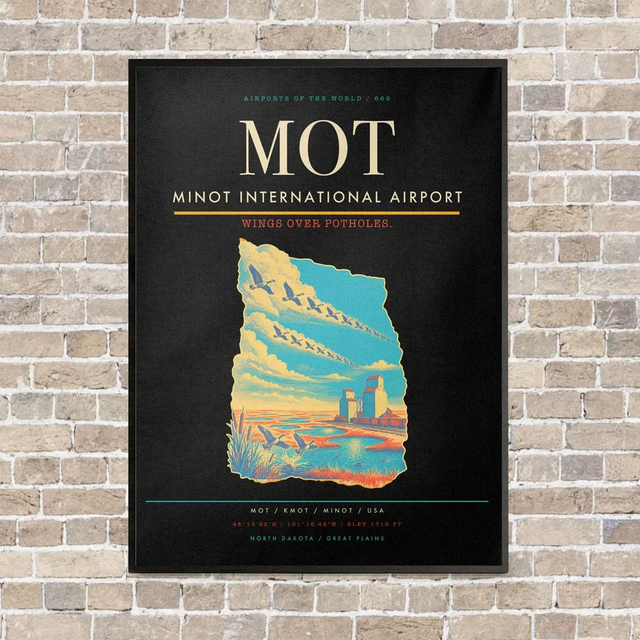 Minot International Airport MOT vertical canvas print - framed - black background