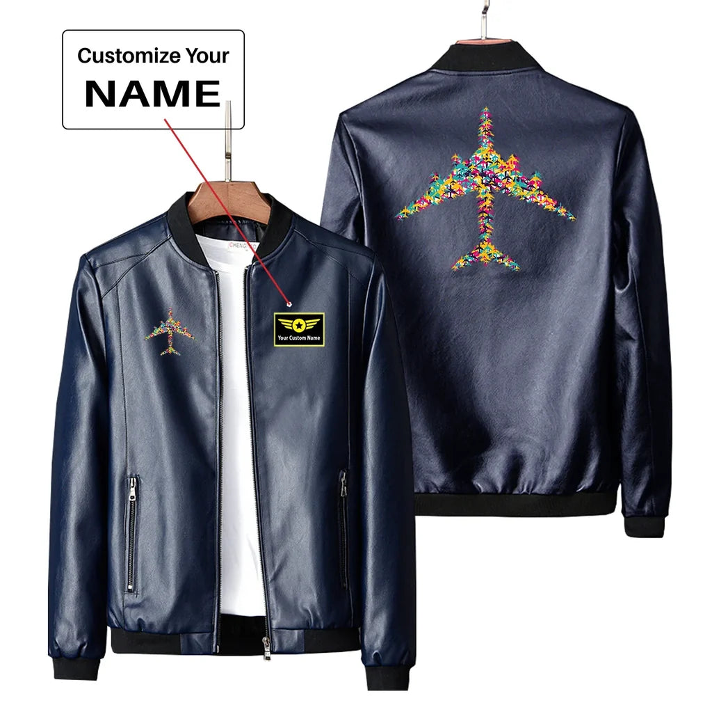Colourful Airplane Leather Jacket - view 3