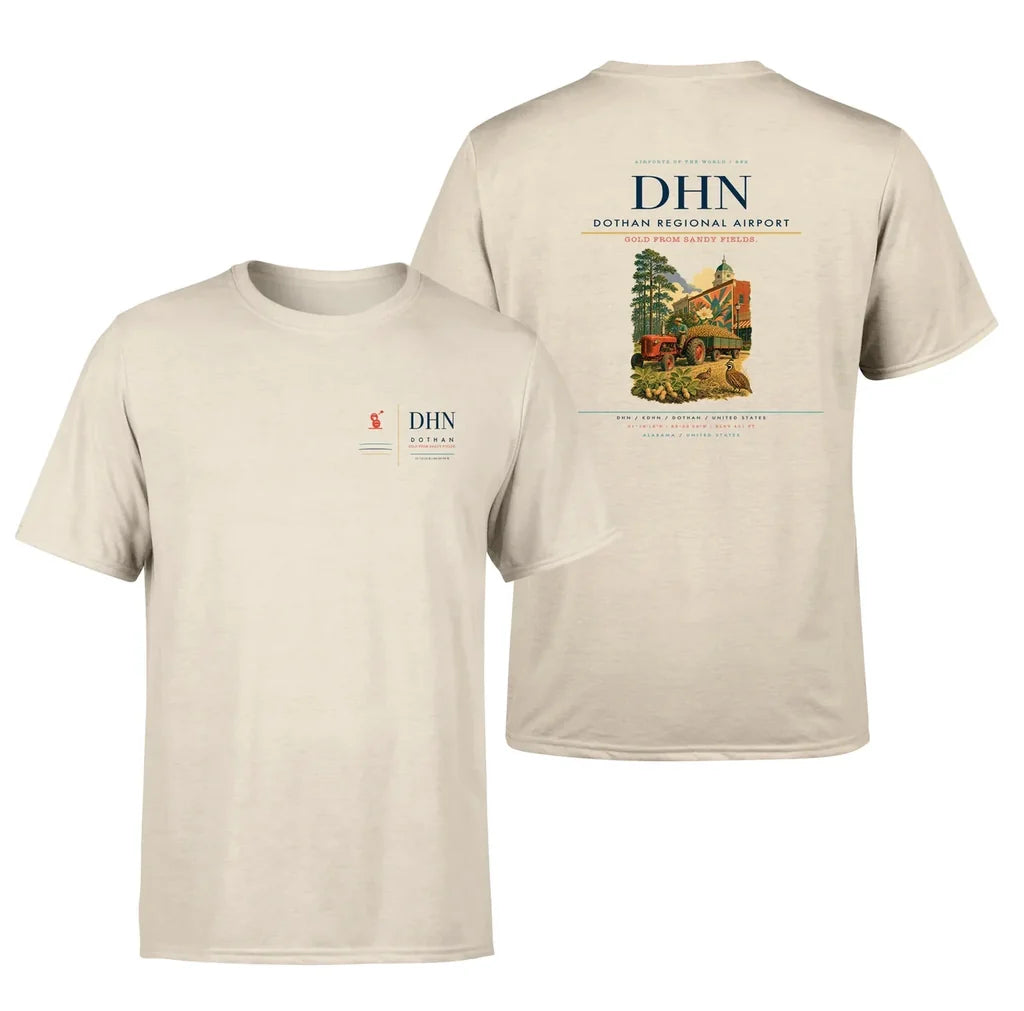 Dothan Regional Airport (DHN) design printed on beige double-side t-shirt