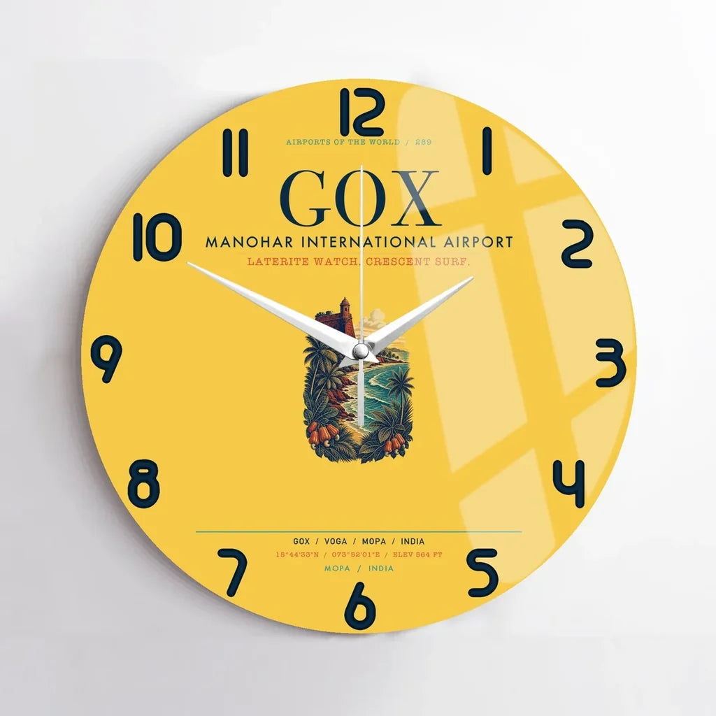 Manohar International Airport Mopa (GOX) design on yellow no frame wall clock