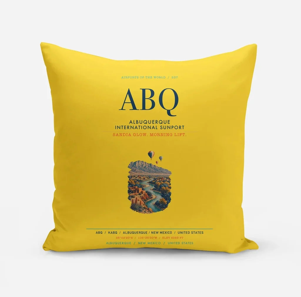 Albuquerque International Sunport (ABQ) design on yellow pillow