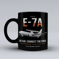 Thumbnail for E-7A Wedgetail design on black ceramic mug, double-side print