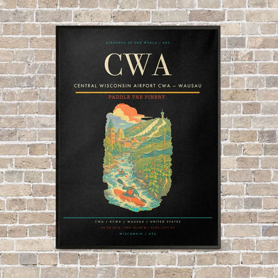Central Wisconsin Airport CWA — Wausau vertical canvas print - framed - black background