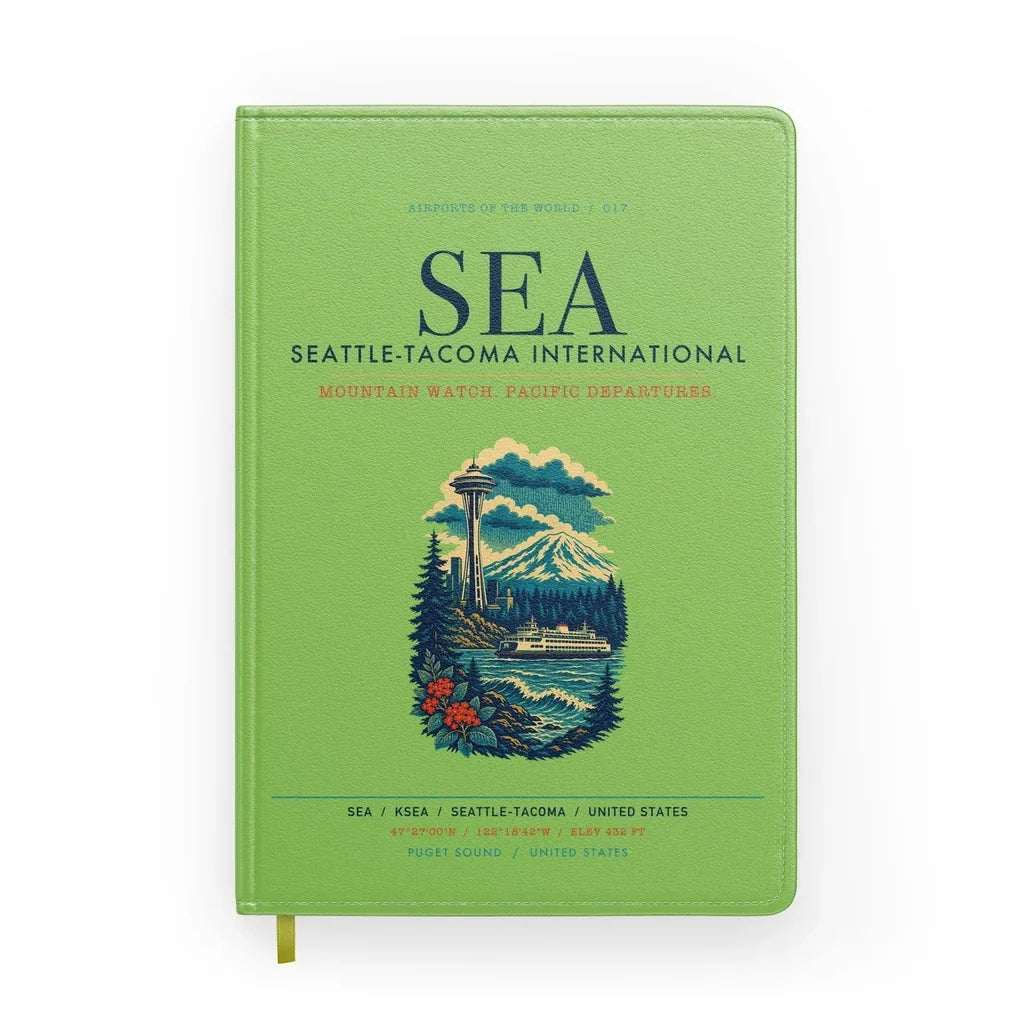 Seattle-Tacoma International Airport (SEA) design on light green notebook