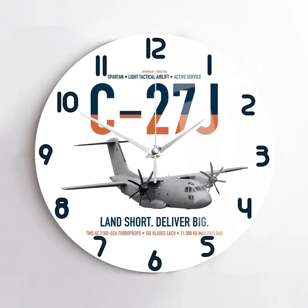 C-27J Spartan design on white no frame wall clock