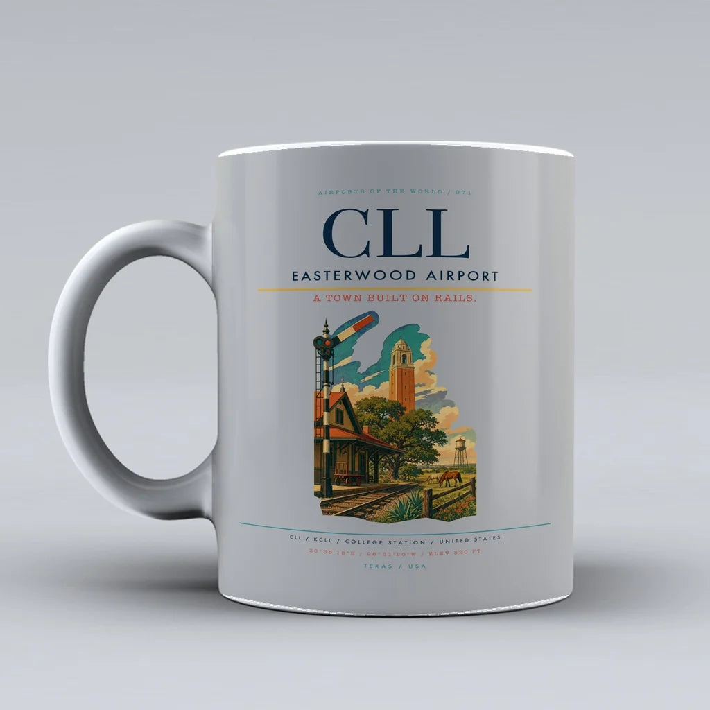 Easterwood Airport (CLL) airport code design on light gray ceramic mug