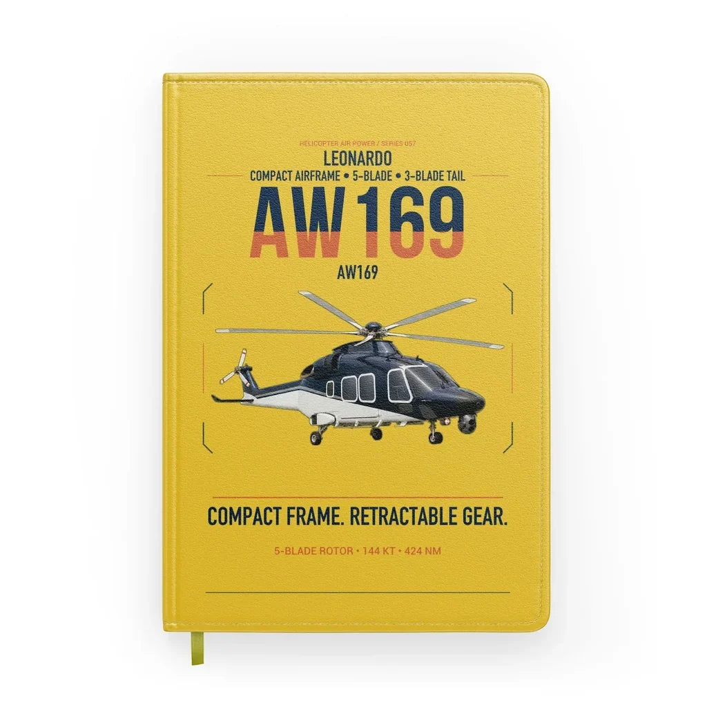 Leonardo AW169 design on yellow notebook