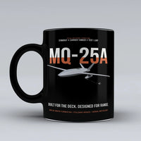 Thumbnail for MQ-25A STINGRAY design on black ceramic mug, double-side print