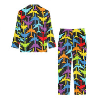 Thumbnail for Super Colourful Airplanes men button pajamas - view 3