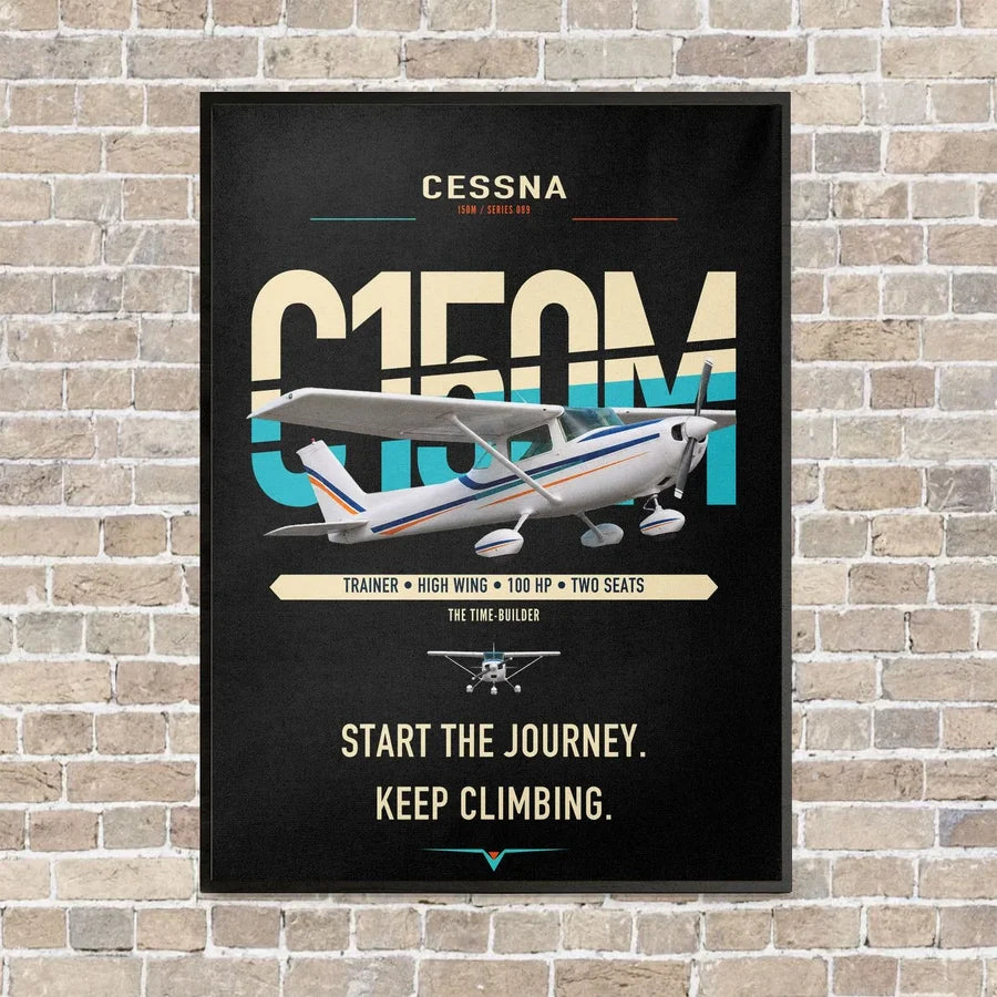 Cessna 150M vertical canvas print - framed - black background