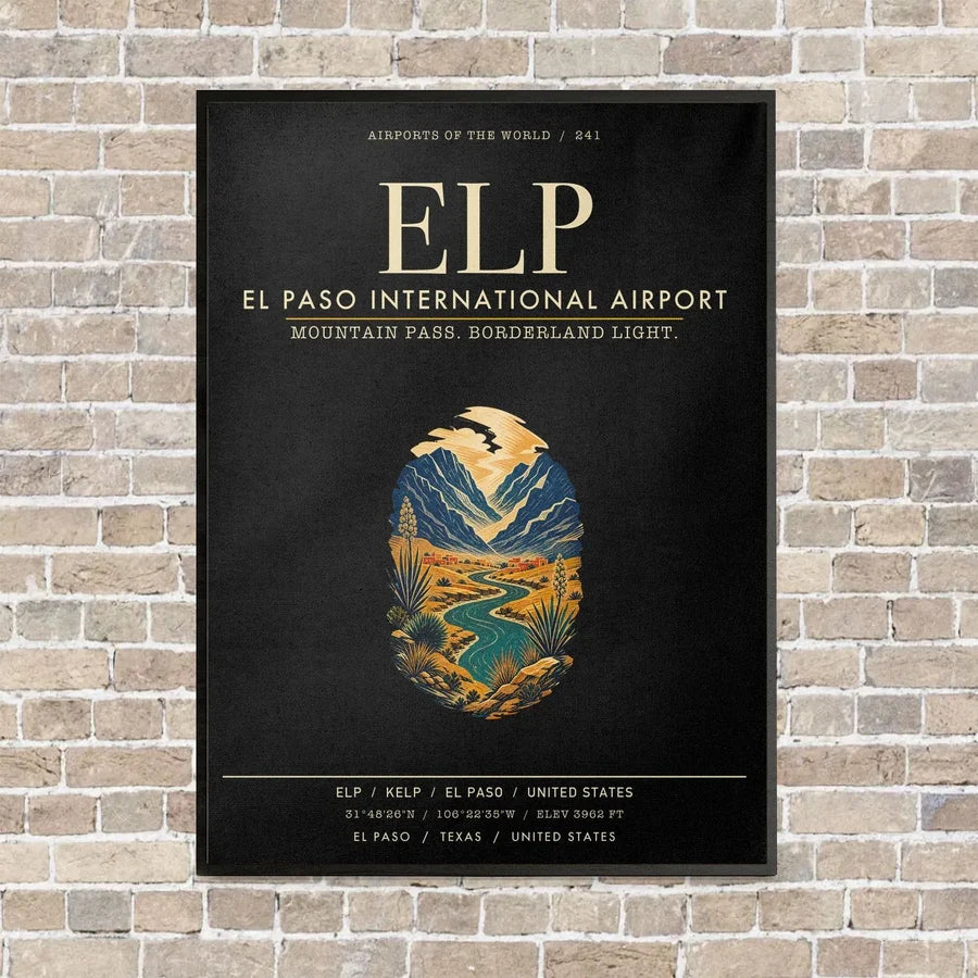 El Paso International Airport ELP vertical canvas print - framed - black background