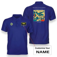 Thumbnail for VINTAGE G4228 - The First Jet Boarding - Double-Side Polo T-Shirt design on blue+name