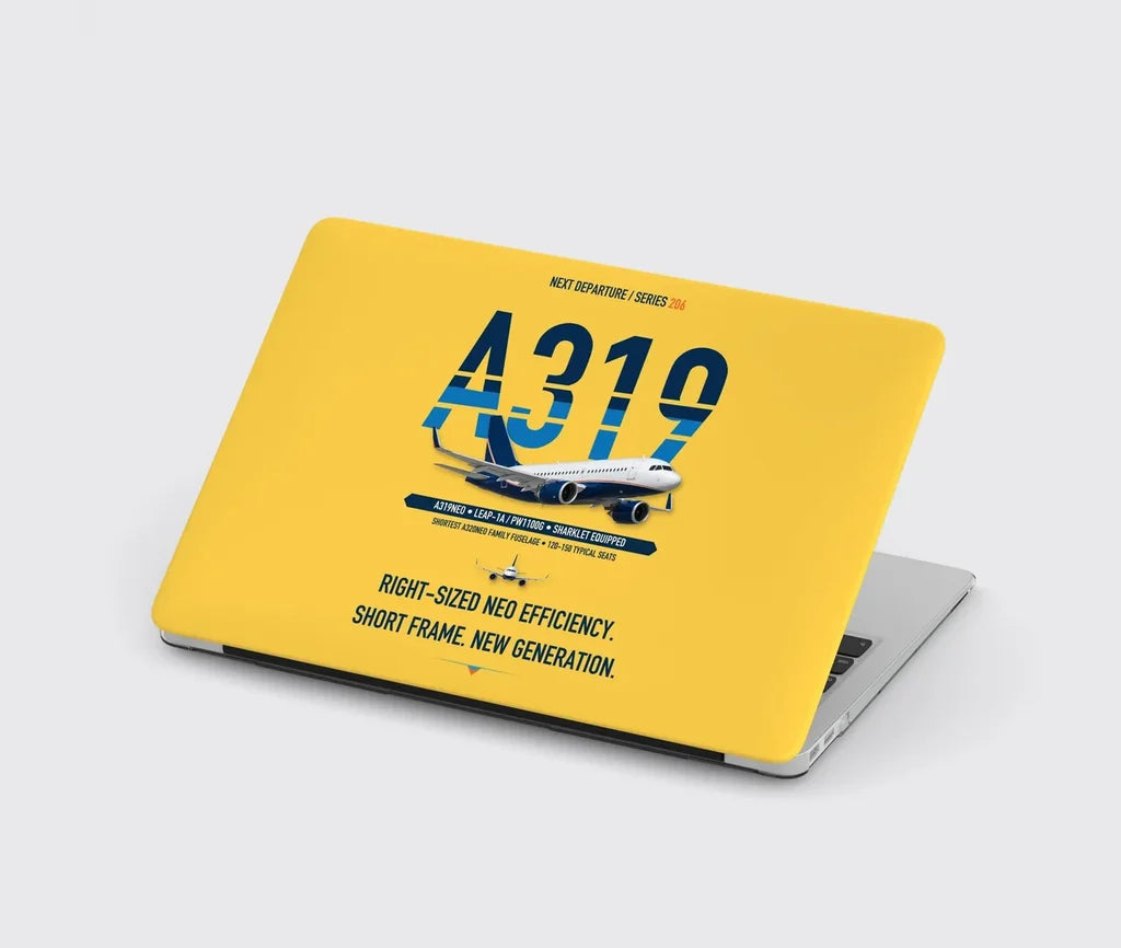 Airbus A319neo design on yellow MacBook case