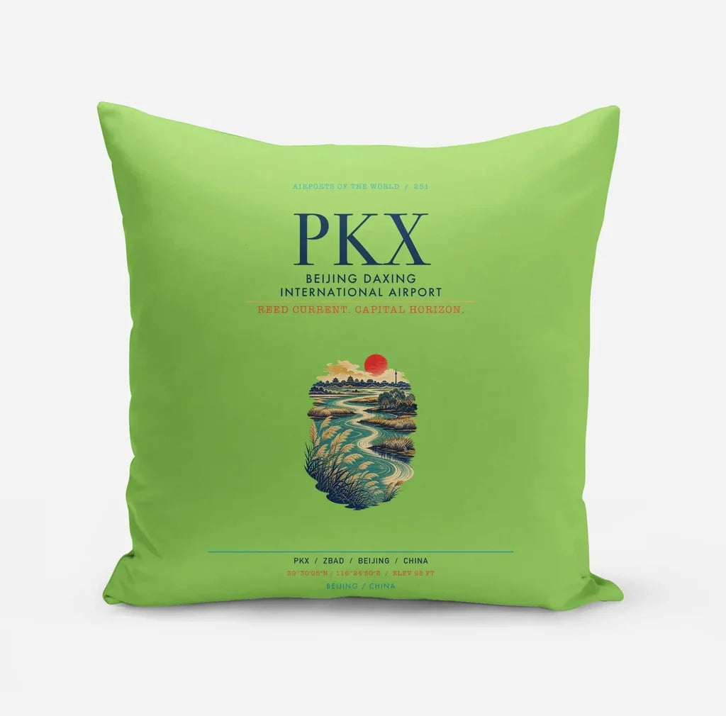 Beijing Daxing International Airport (PKX) design on light green pillow
