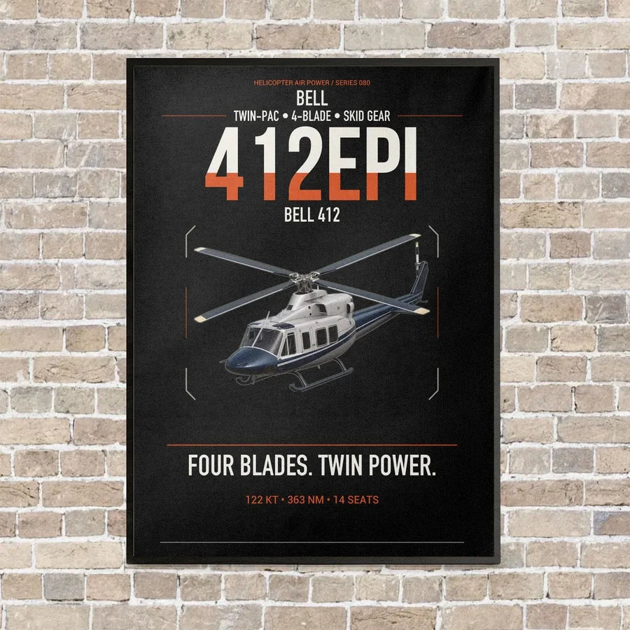 Bell 412EPI vertical canvas print - framed - black background