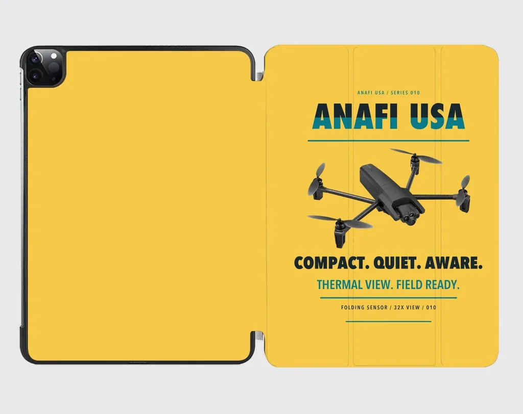 Parrot ANAFI USA design on yellow ipad tablet case