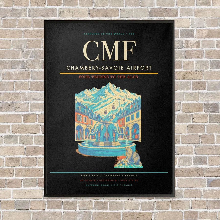 Chambéry-Savoie Airport CMF vertical canvas print - framed - black background