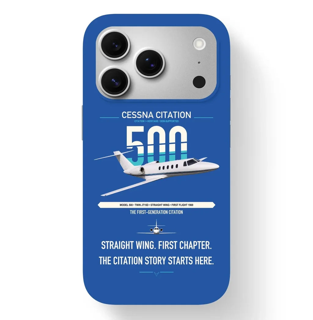 Cessna Citation 500 - Citation I design on blue magsafe iphone case, for iPhone 17 Pro