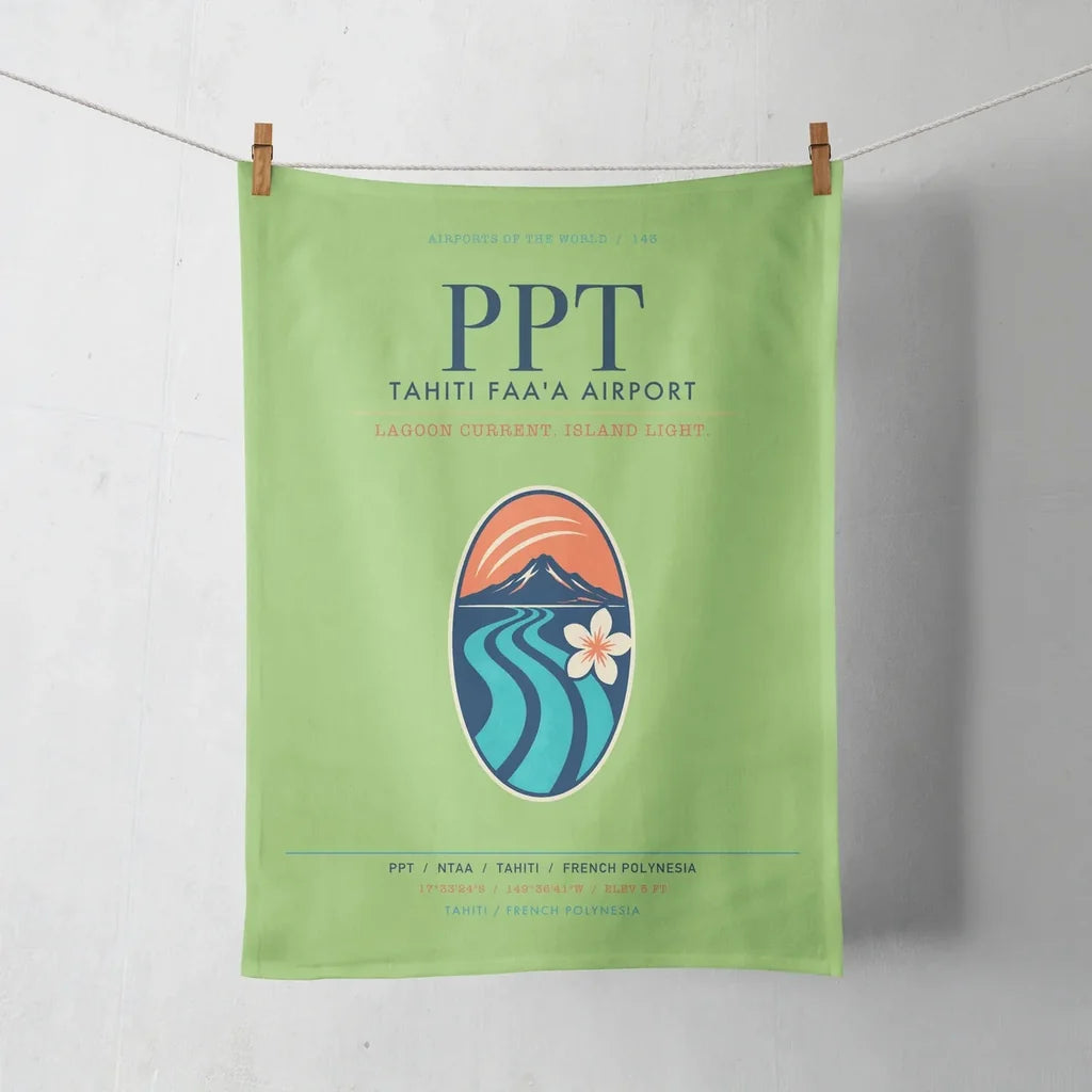 Tahiti Faa'a Airport (PPT) design on light green towel