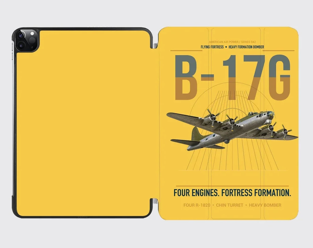 B-17G Flying Fortress design on yellow ipad tablet case