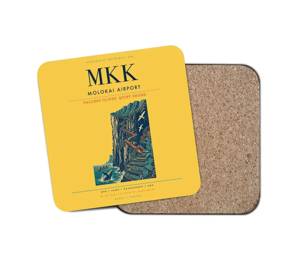 Molokai Airport (MKK) design on yellow 1 piece coaster