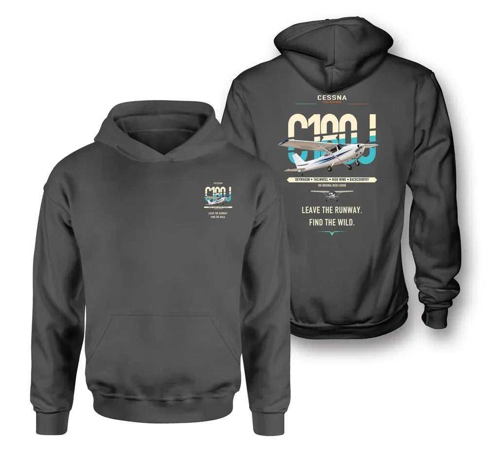 Cessna 180J Skywagon design on dark gray double-side hoodie, double-side print