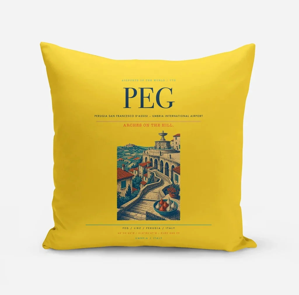 Perugia San Francesco d'Assisi – Umbria International Airport (PEG) design on yellow pillow