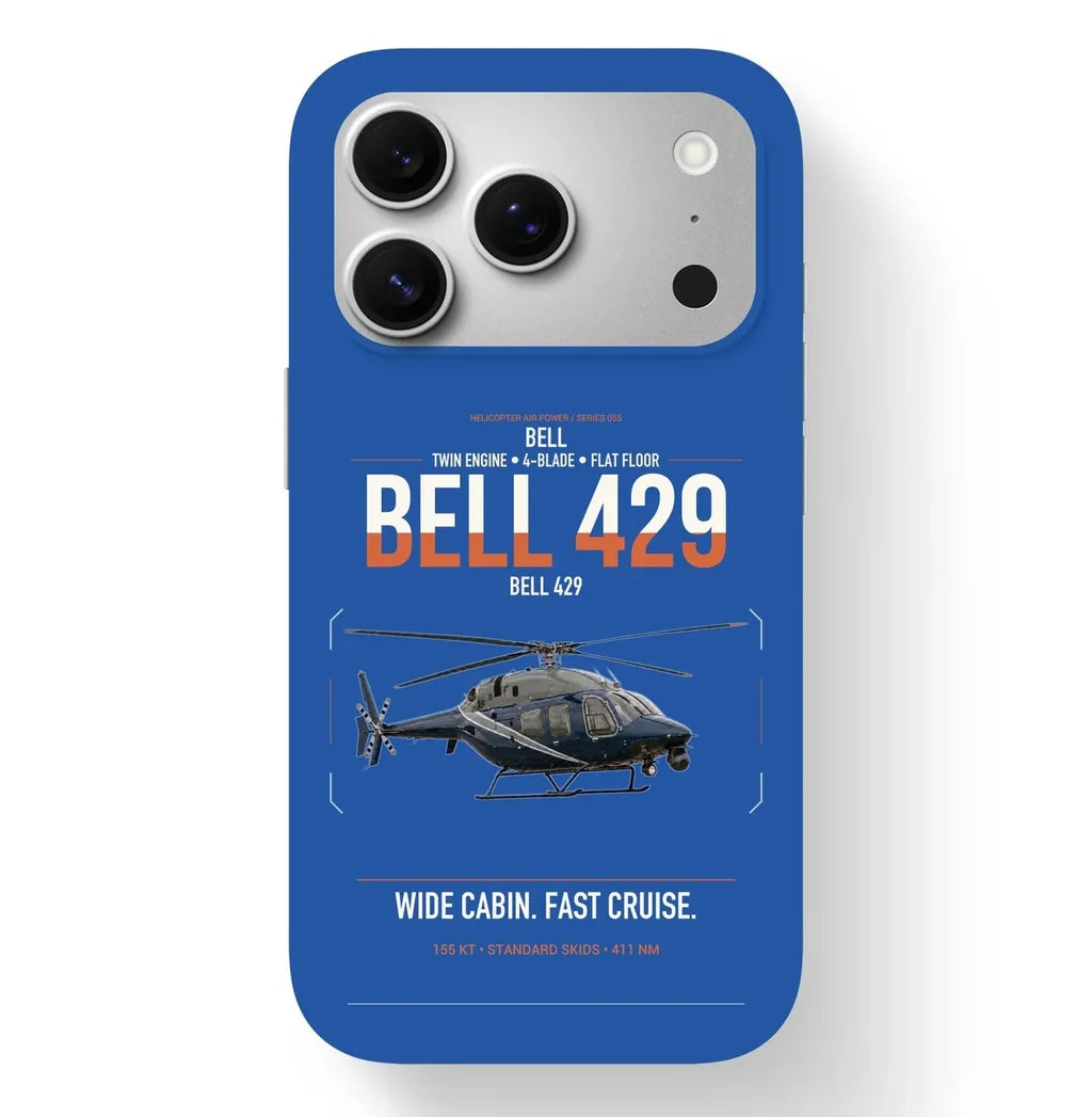 Bell 429 design on blue magsafe iphone case, for iPhone 17 Pro
