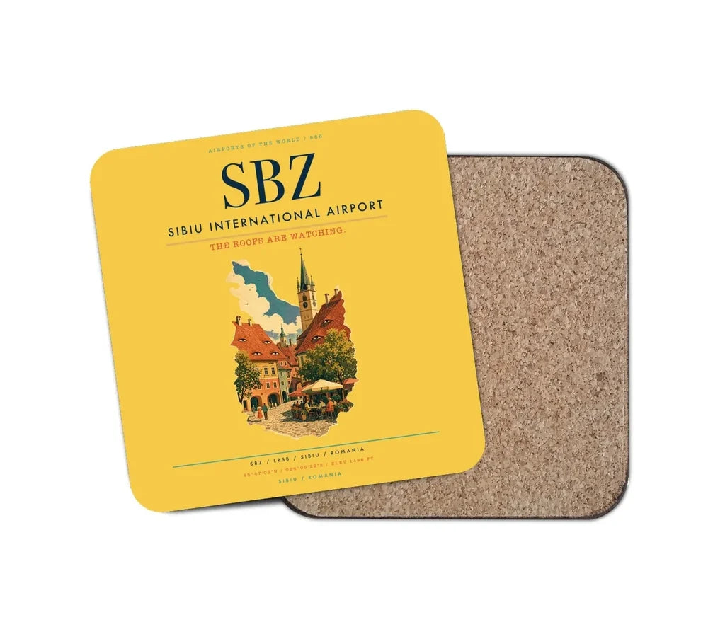 Sibiu International Airport (SBZ) design on yellow 1 piece coaster