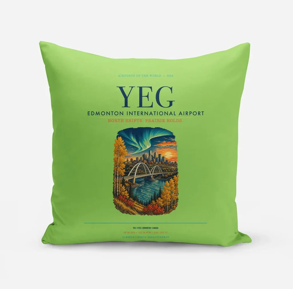 Edmonton International Airport (YEG) design on light green pillow
