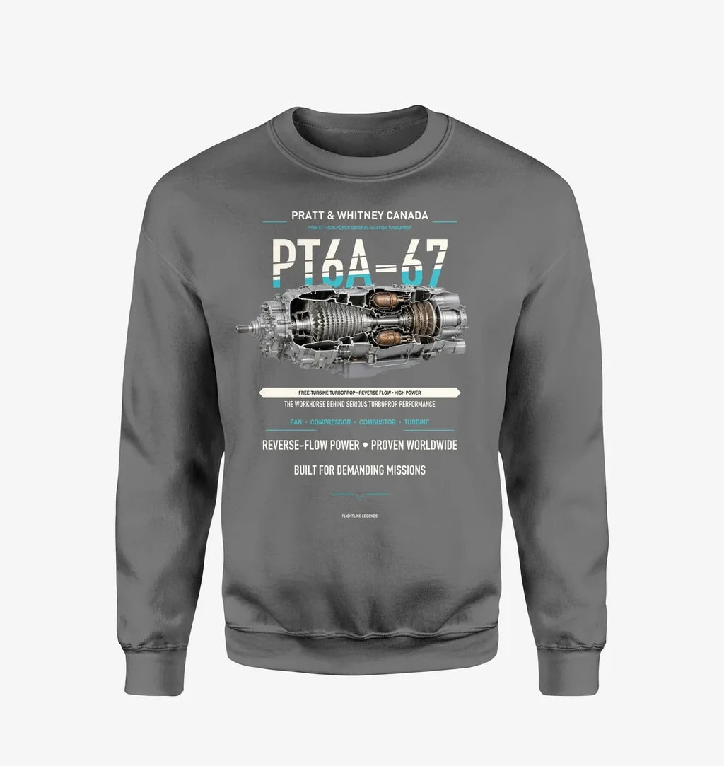 PT6A-67 design on gray sweatshirt