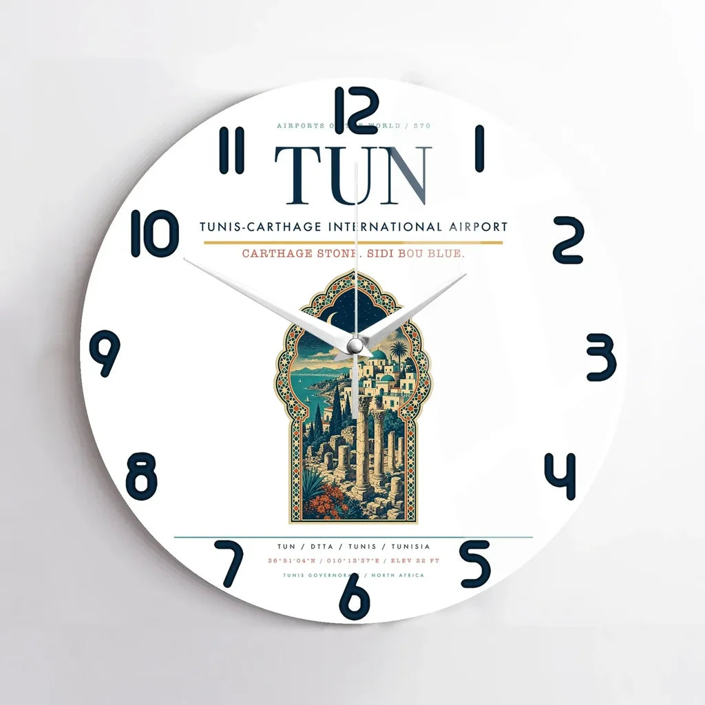 Tunis-Carthage International Airport (TUN) design on white no frame wall clock