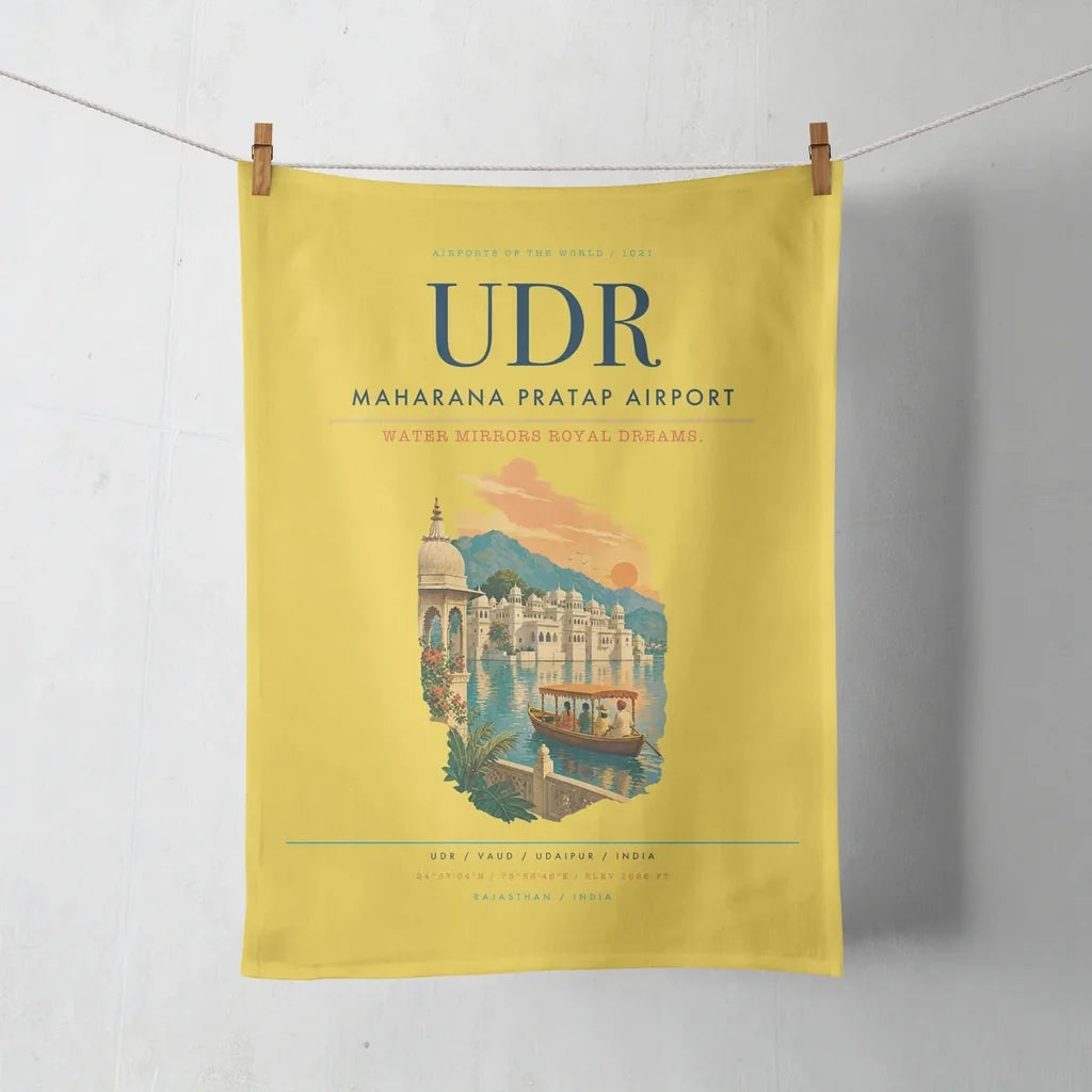 Maharana Pratap Airport (UDR) design on yellow towel