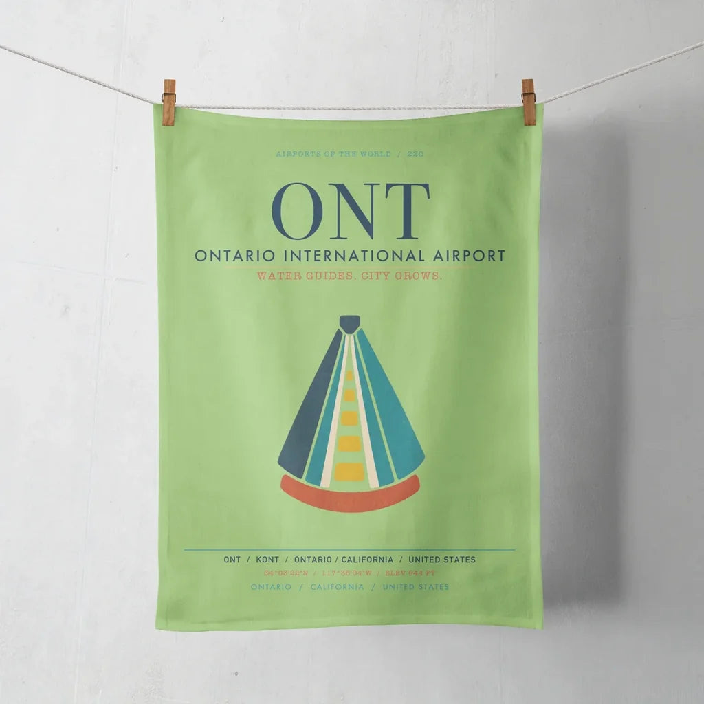 Ontario International Airport (ONT) design on light green towel
