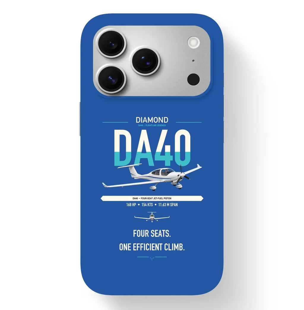 Diamond DA40 design on blue magsafe iphone case, for iPhone 17 Pro