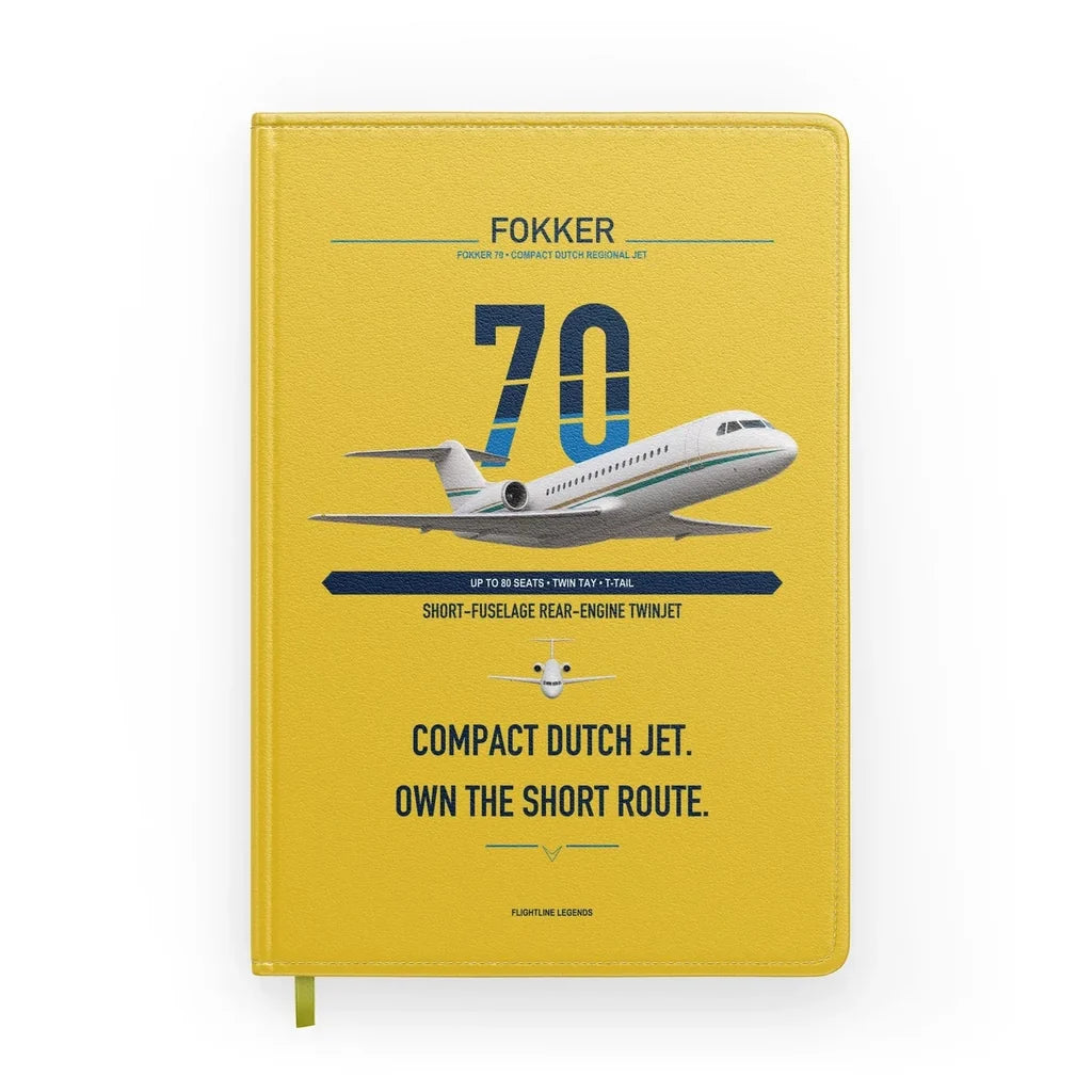 Fokker 70 design on yellow notebook