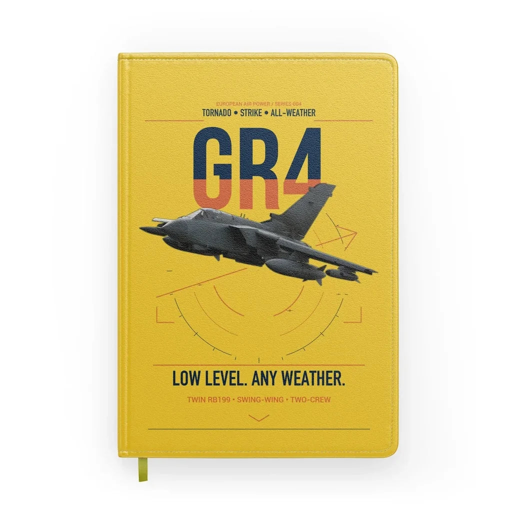 Panavia Tornado GR4 design on yellow notebook
