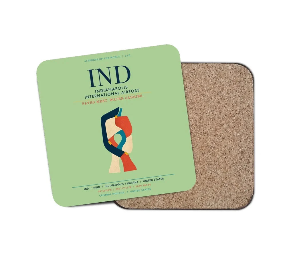 Indianapolis International Airport (IND) design on light green 1 piece coaster