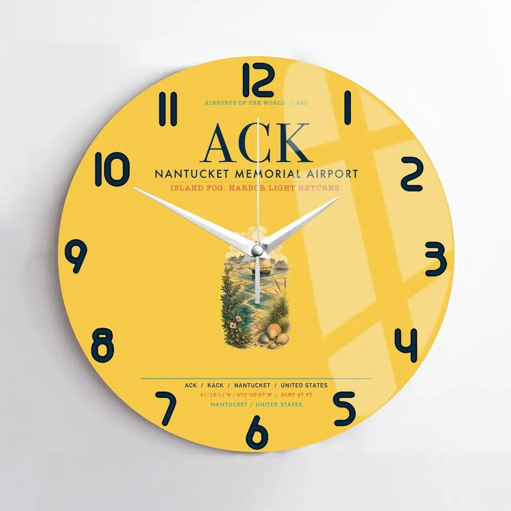 Nantucket Memorial Airport (ACK) design on yellow no frame wall clock