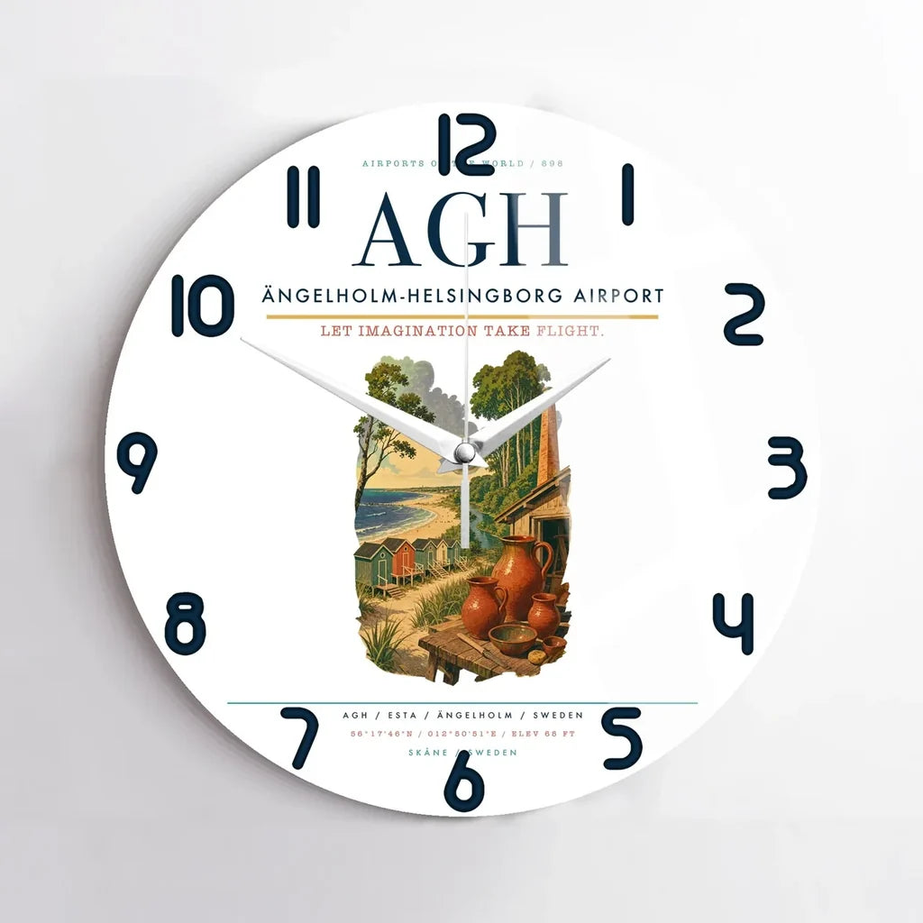 Ängelholm-Helsingborg Airport (AGH) design on white no frame wall clock