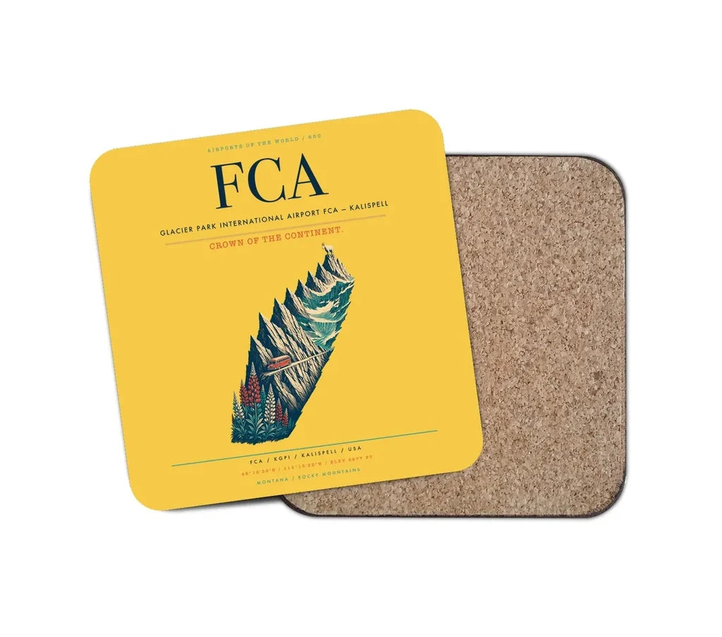 Glacier Park International Airport (FCA) design on yellow 1 piece coaster