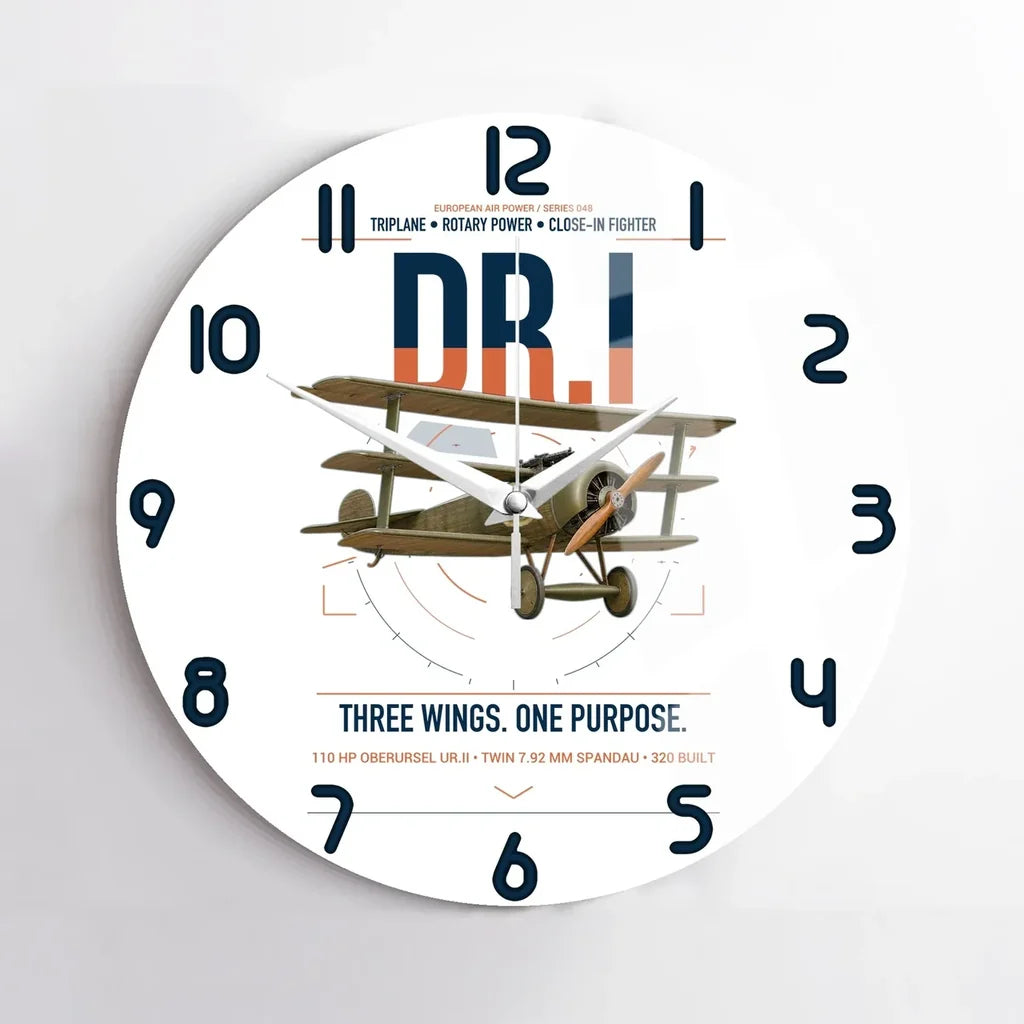 Fokker Dr.I design on white no frame wall clock