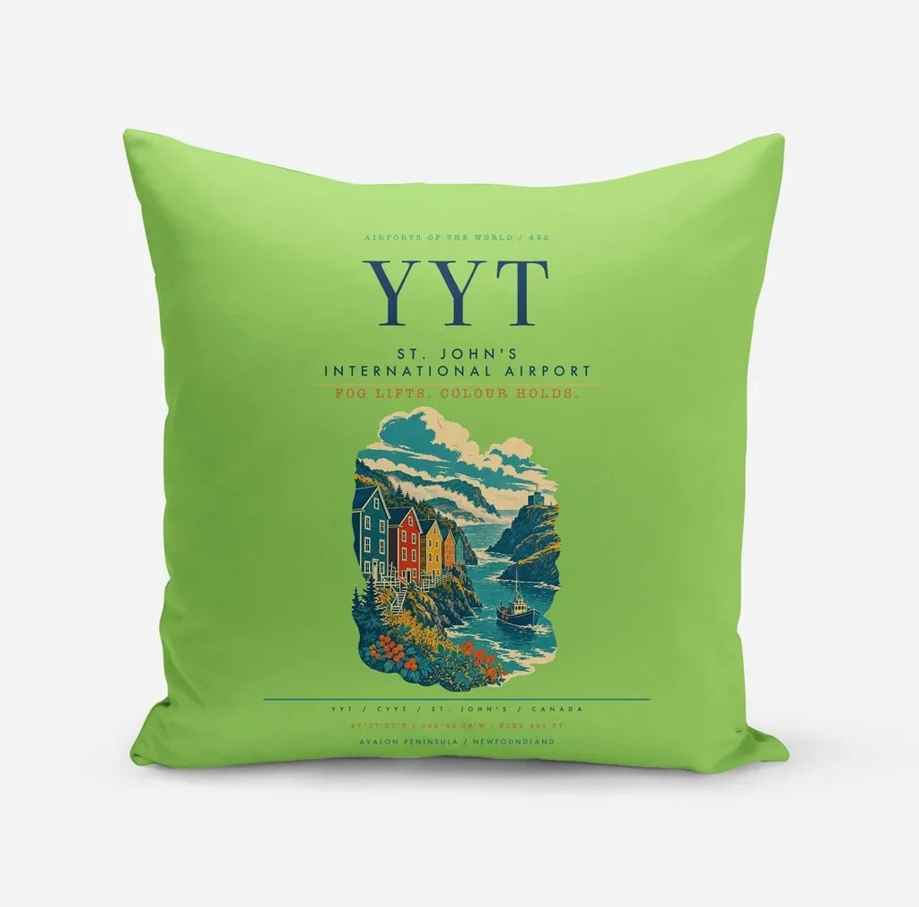 St. John's International Airport (YYT) design on light green pillow