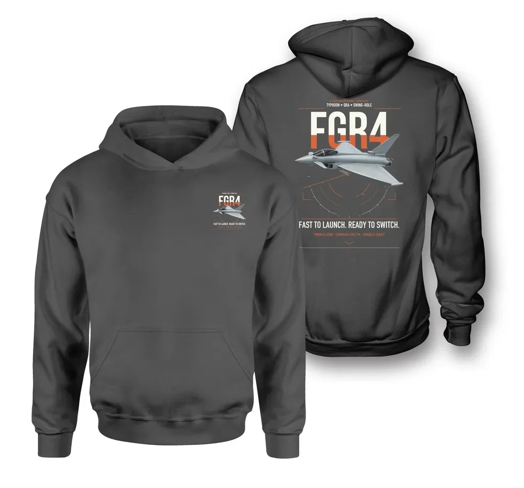 Eurofighter Typhoon FGR4 design on dark gray double-side hoodie, double-side print