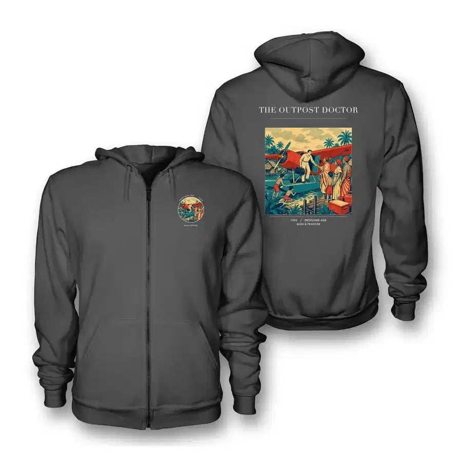 VINTAGE G4197 - The Outpost Doctor - Premium Zipped Hoodie design on darkgray