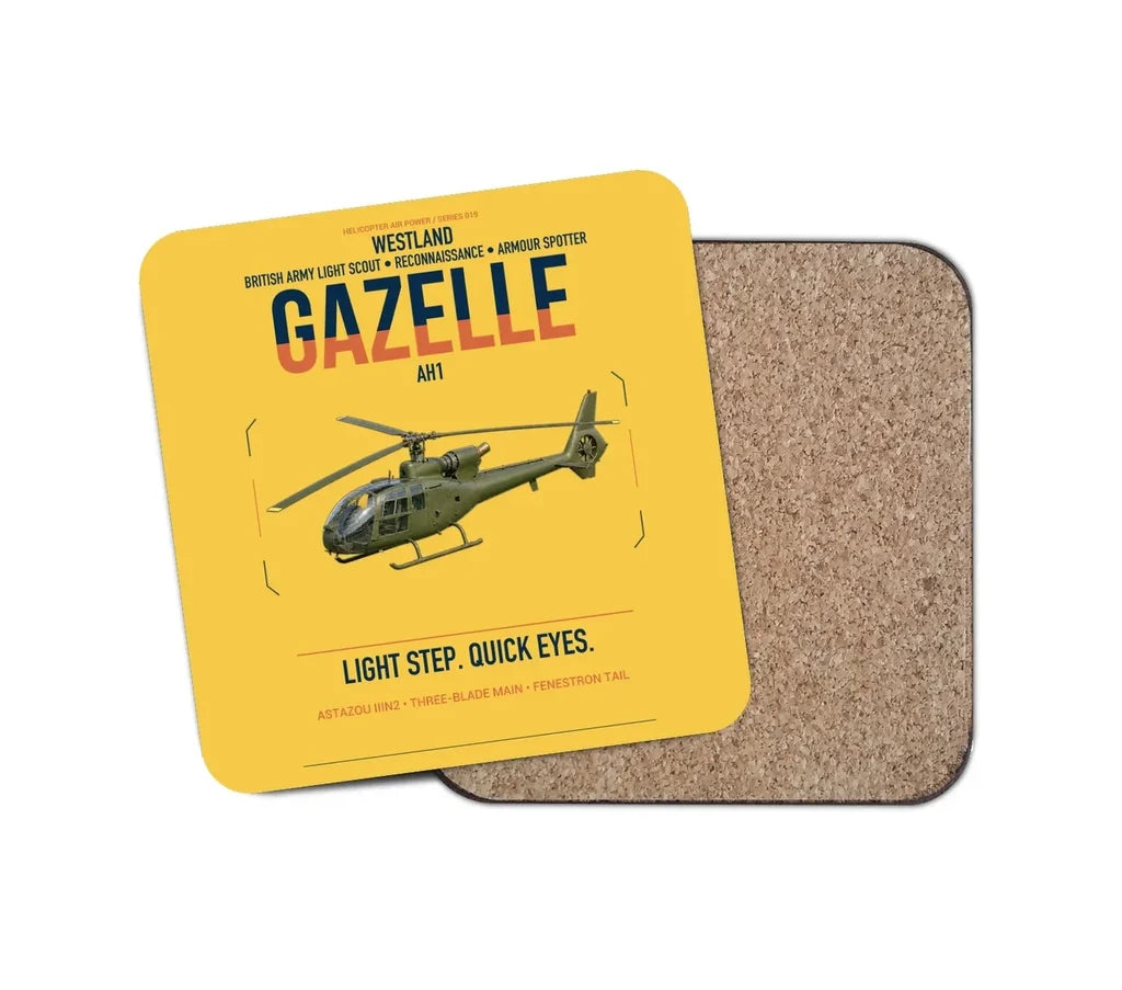 Westland Gazelle AH1 design on yellow 1 piece coaster